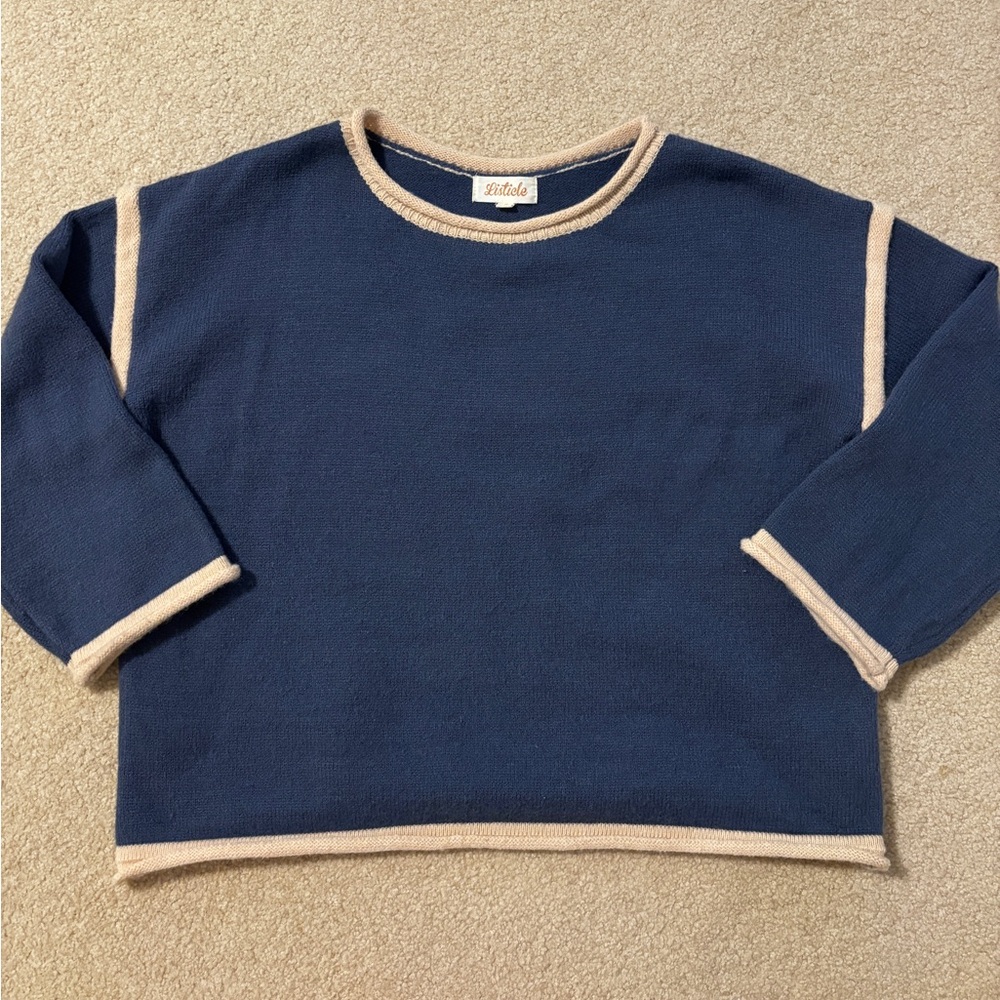 Piper & Scoot Navy Sweater with Cream Trim Size Small